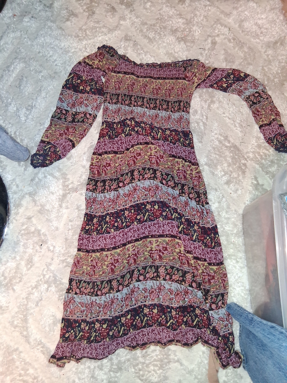 Kimchi Blue Striped Floral Maxi Dress in Purple, Black & Cream
